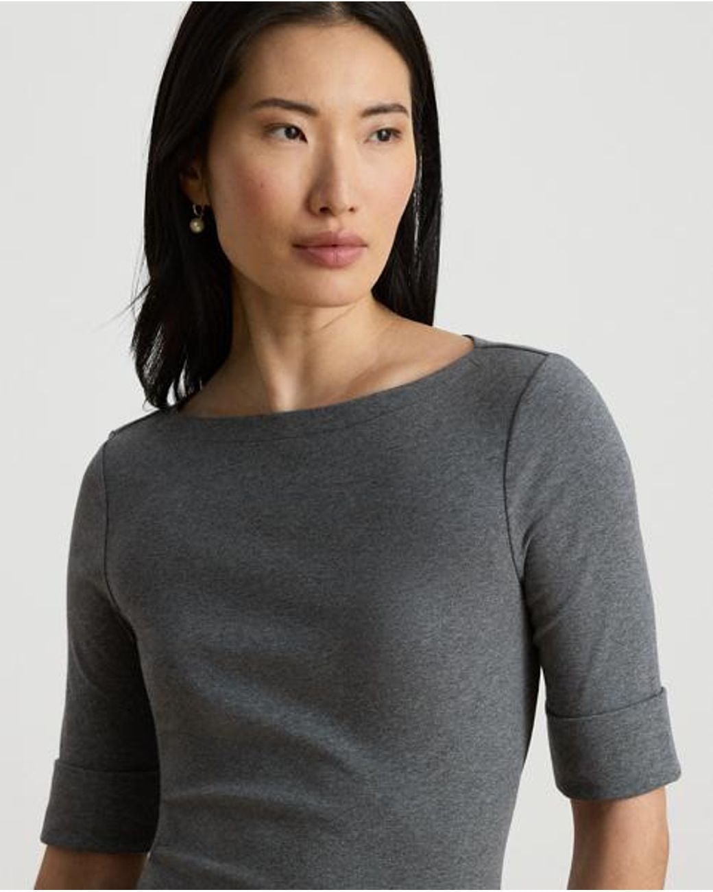 Ralph Lauren Gray Heathered Stretch Cotton Boatneck Tee