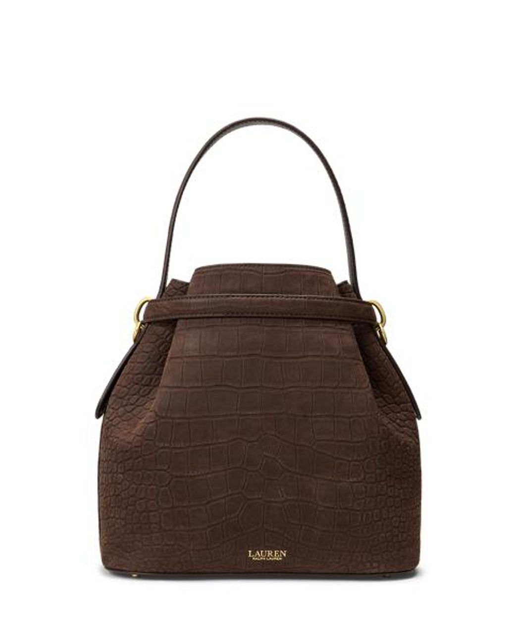 Ralph Lauren Brown Embossed Nubuck Medium Blaike Bucket Bag
