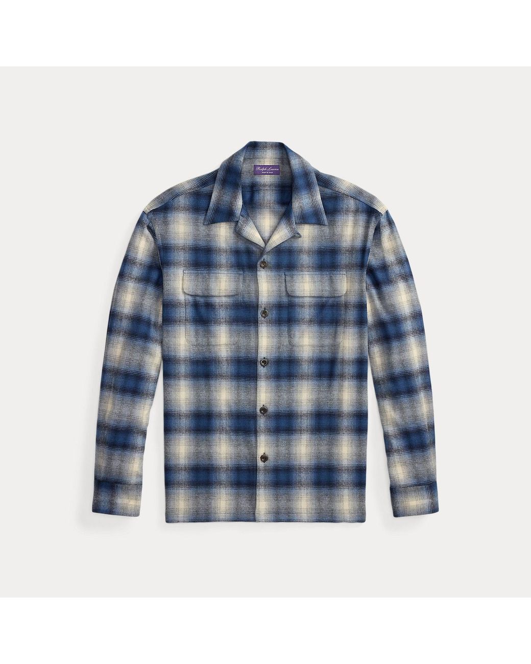 Ralph Lauren Blue Plaid Cotton-Cashmere Shirt for men