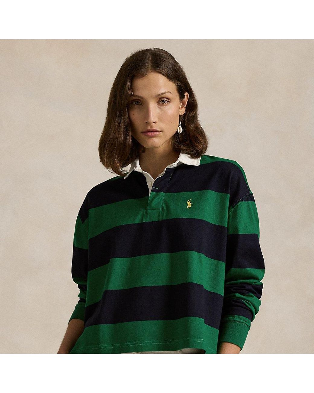 Striped cropped polo shirt sale