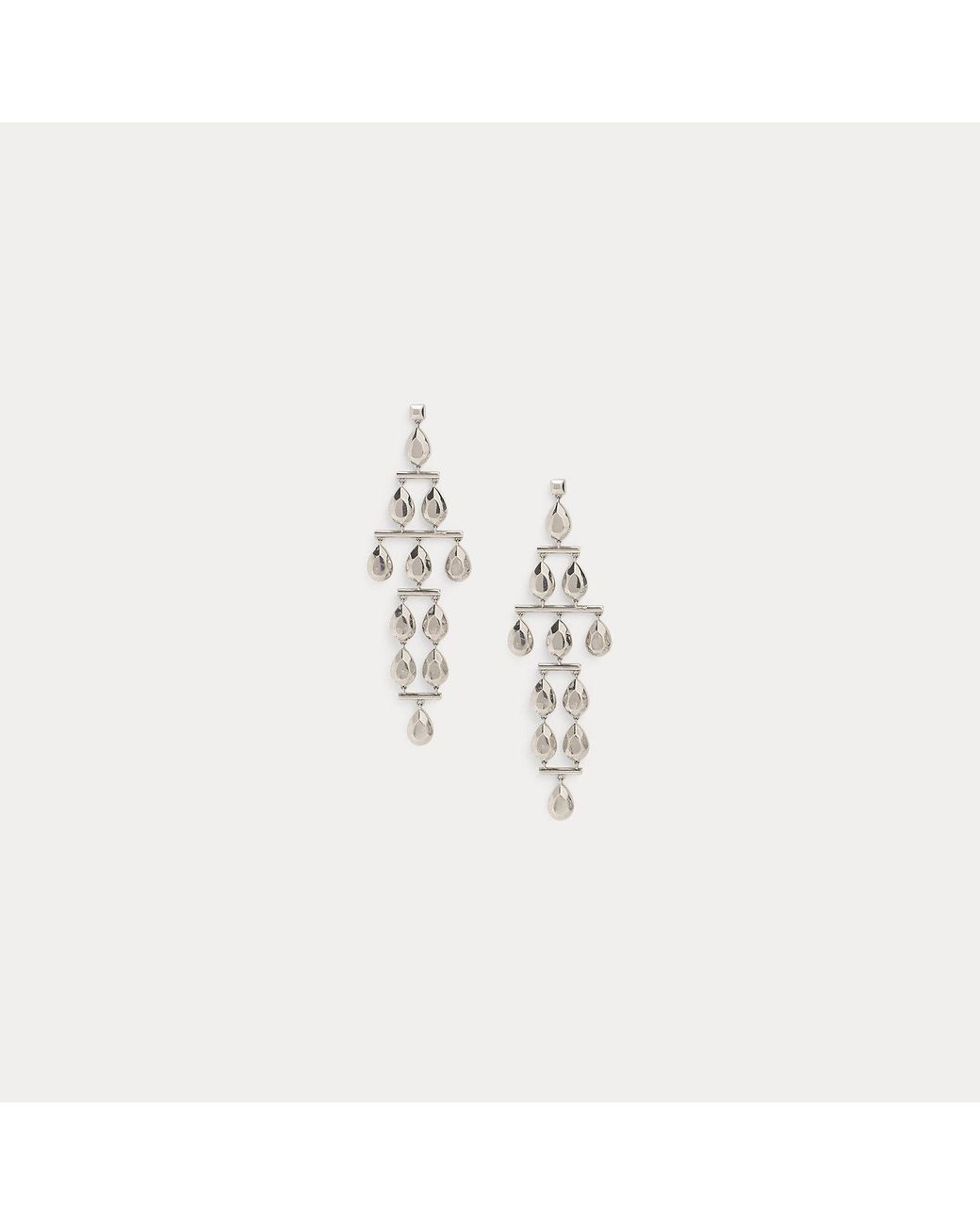 Ralph Lauren White Tone Teardrop Chandelier Earrings