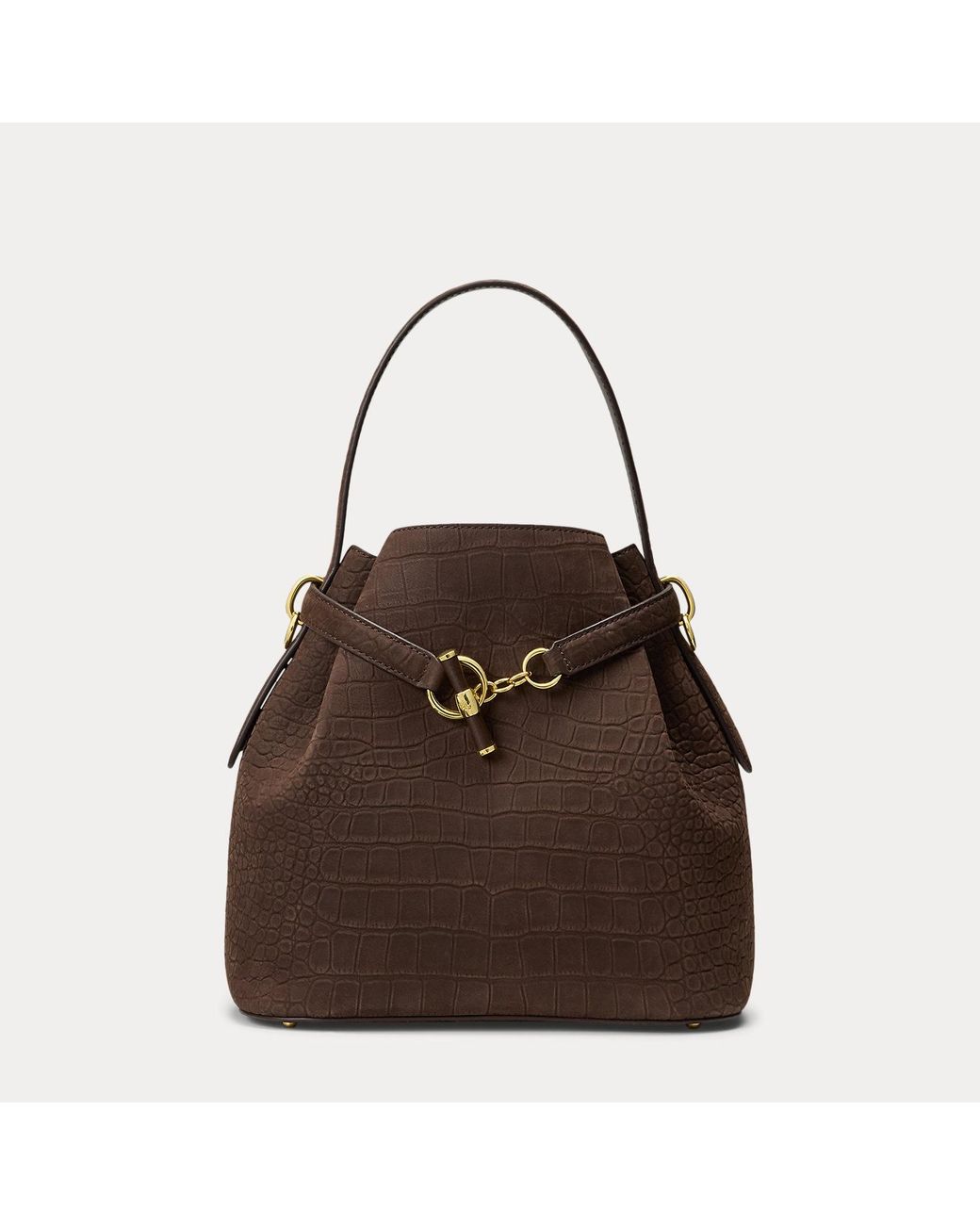 Ralph Lauren Brown Embossed Nubuck Medium Blaike Bucket Bag
