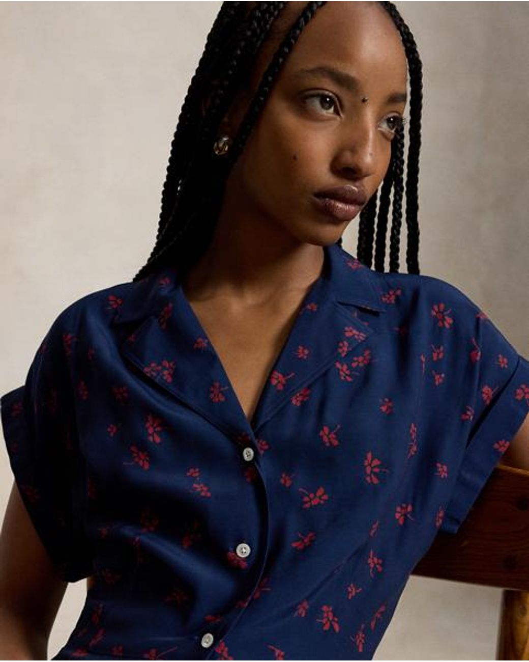 Polo Ralph Lauren Blue Floral Crepe Cap-Sleeve Shirt Dress
