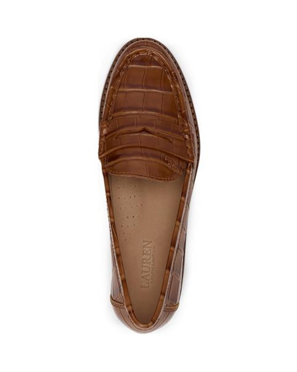 Ralph Lauren Brown Wynnie Crocodile-Embossed Leather Loafer