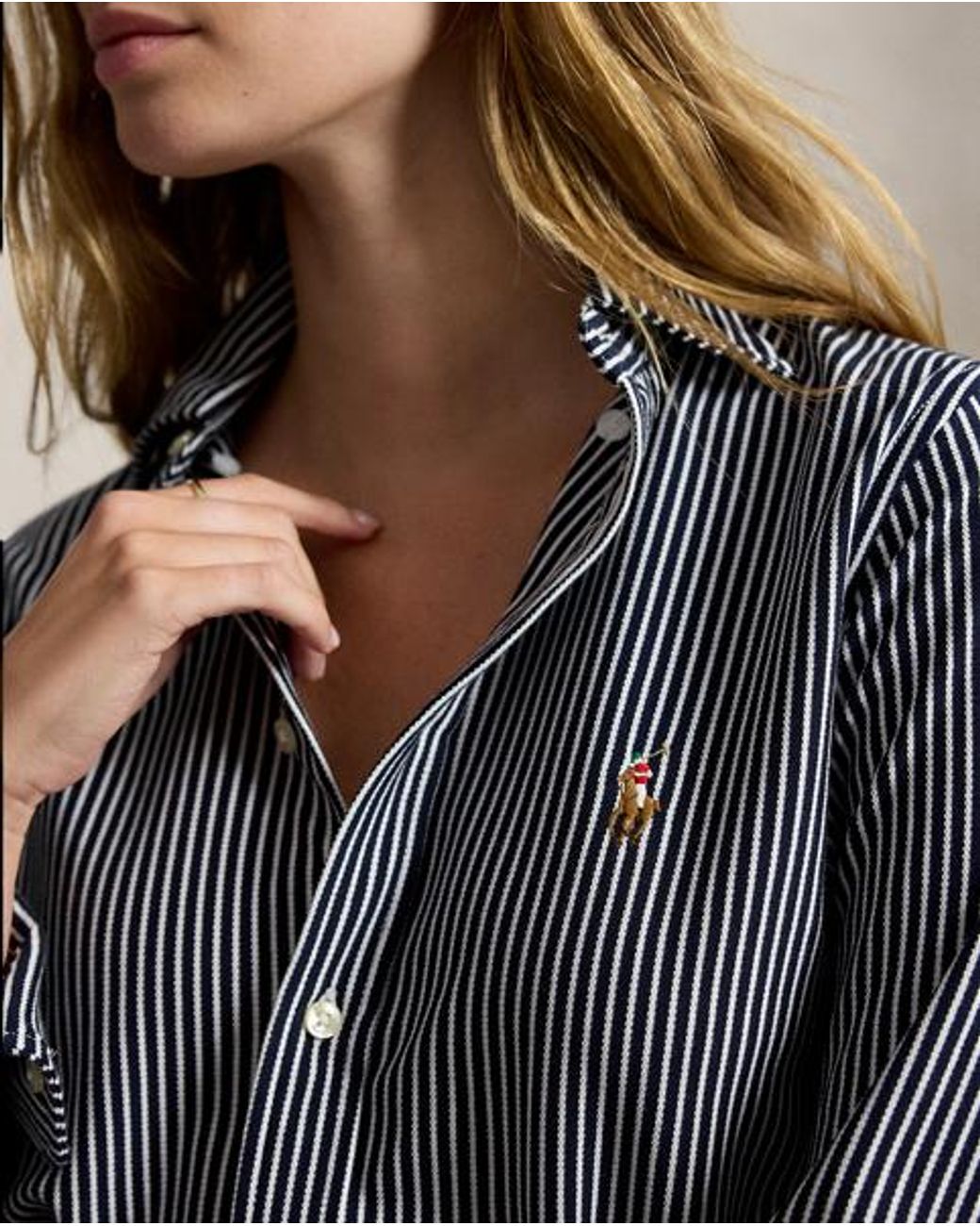 Polo Ralph Lauren Blue Striped Knit Oxford Cotton Shirt