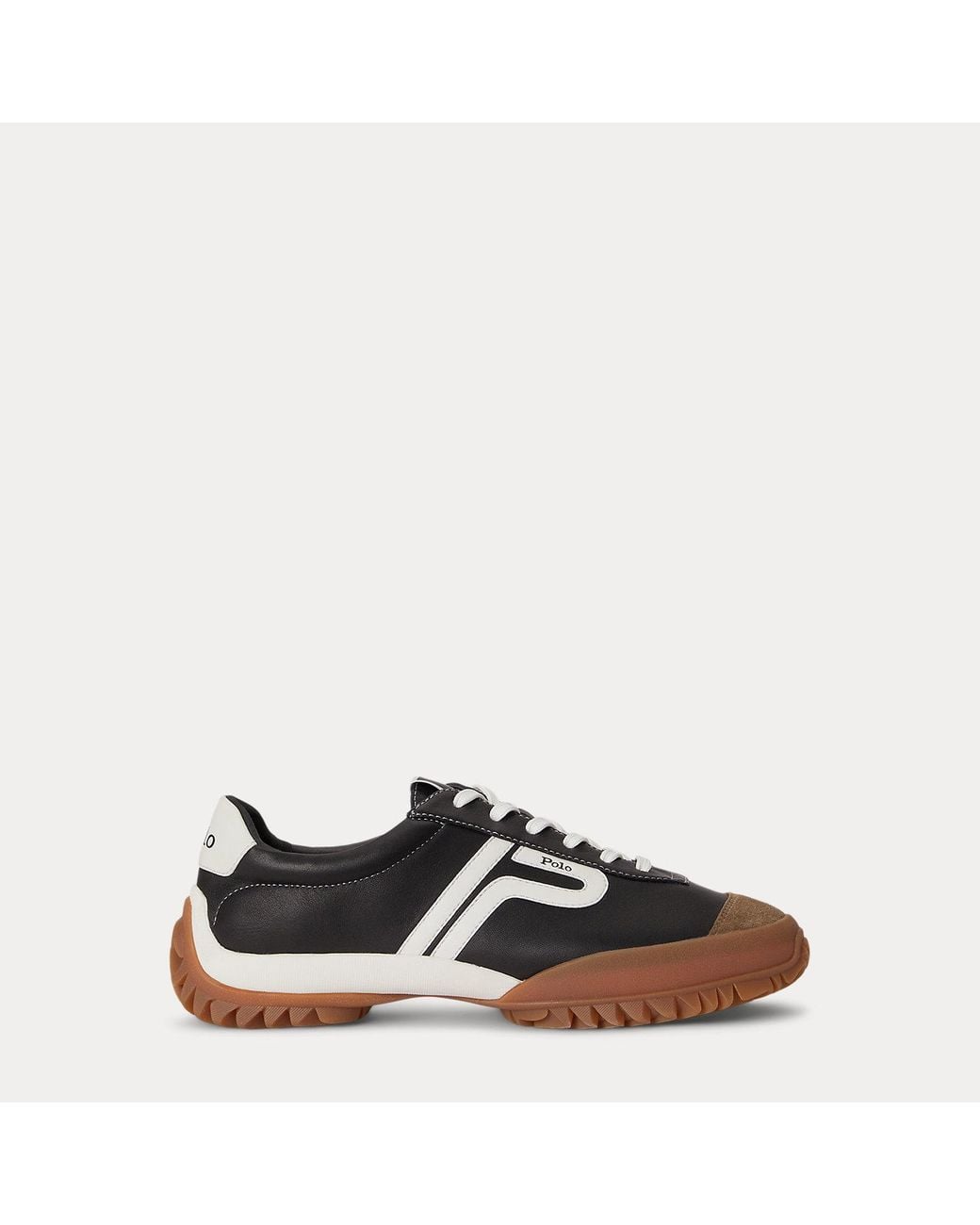 Polo Ralph Lauren Black Treaded Leather Low-Top Trainer