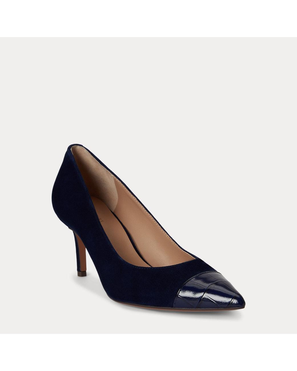 Ralph Lauren Blue Lanette Iii Suede & Croc-Embossed Pump
