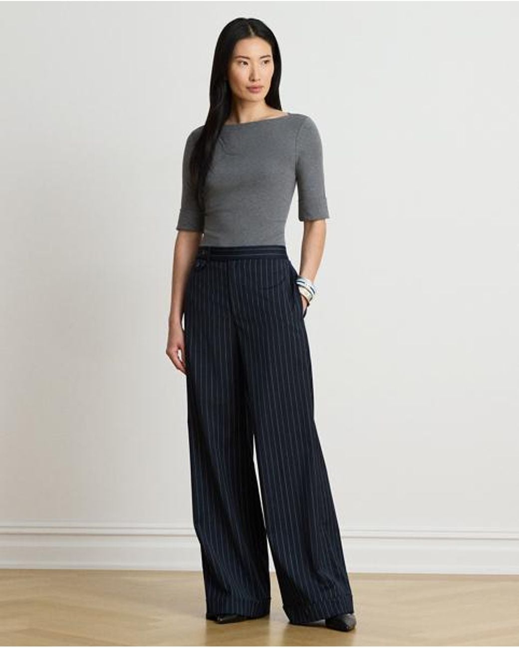 Ralph Lauren Gray Heathered Stretch Cotton Boatneck Tee