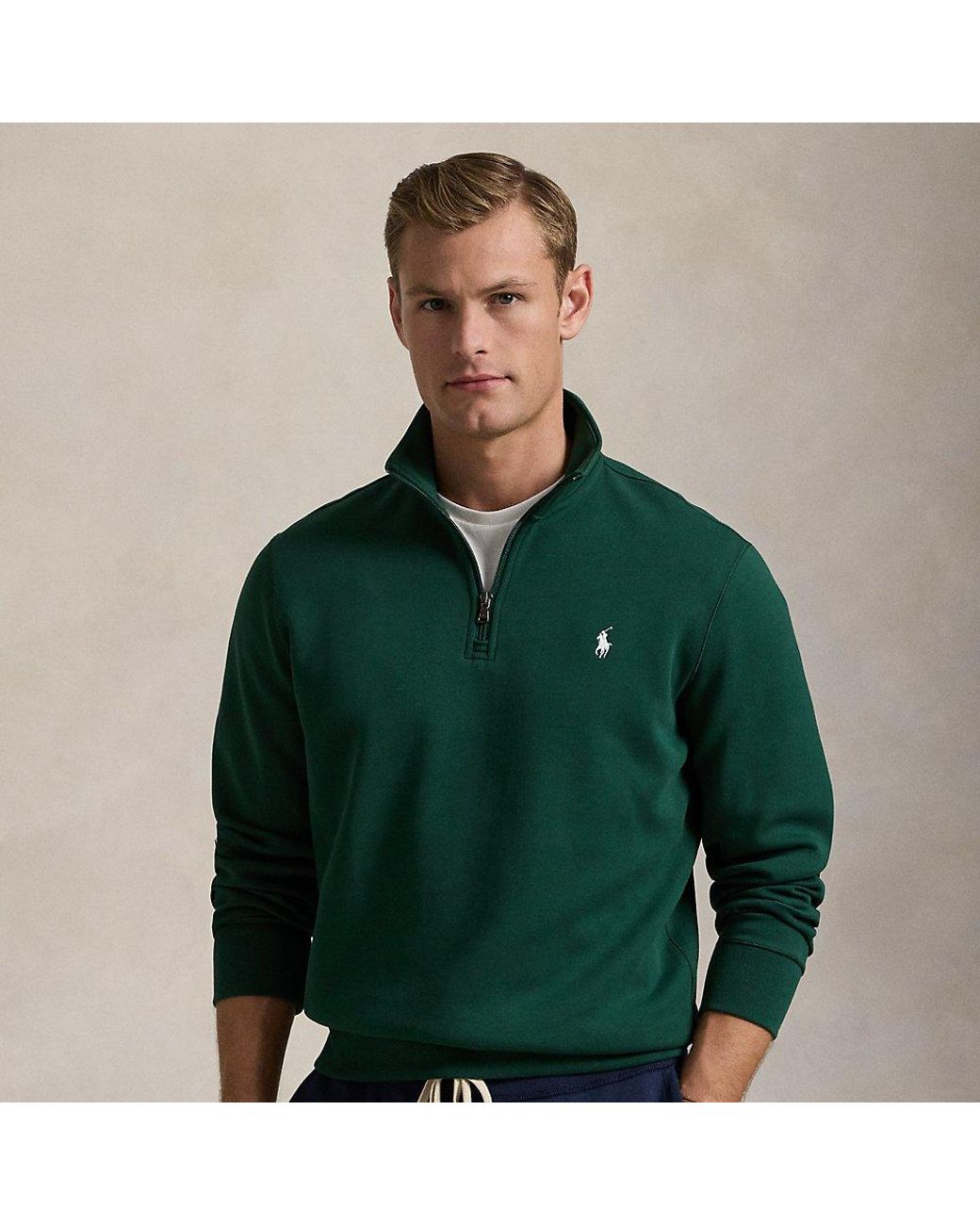 Polo Ralph Lauren Double knit Quarter zip Pullover in Green for Men Lyst UK