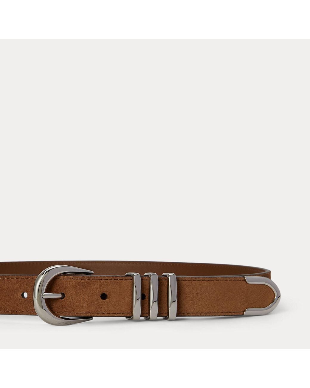 Ralph Lauren Brown Metal-Keeper Suede Skinny Belt