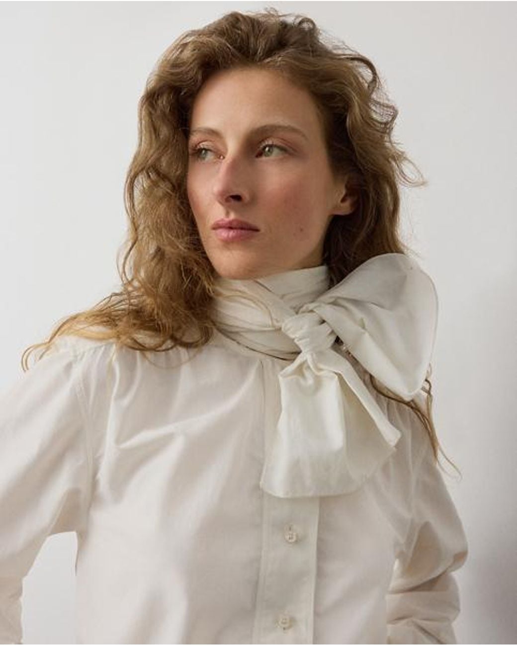 Ralph Lauren Natural Dara Tie-Neck Poplin Blouse