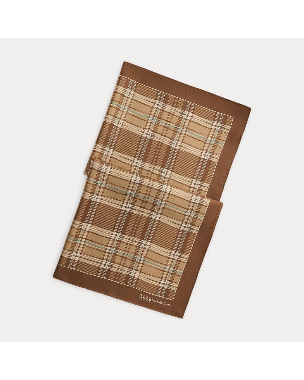 Ralph Lauren Brown Plaid Silk Square Scarf for men