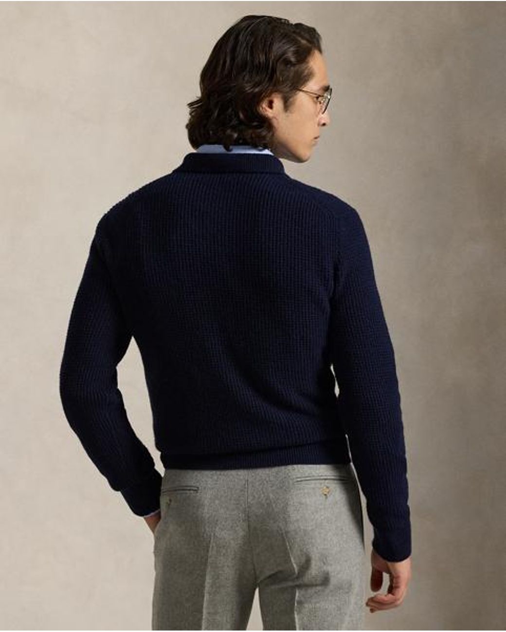 Polo Ralph Lauren Blue Textured Wool-Cotton Polo-Collar Jumper for men