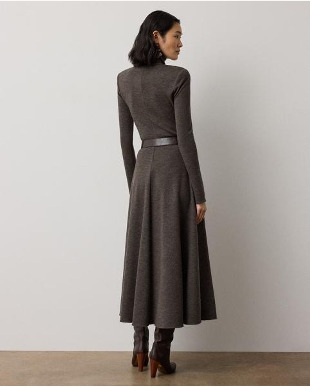 Ralph Lauren Gray Emmerson Tick-Weave Jersey Day Dress