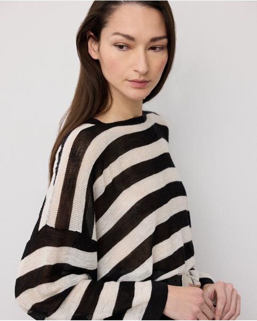 Ralph Lauren Black Striped Silk-Linen Crewneck Jumper