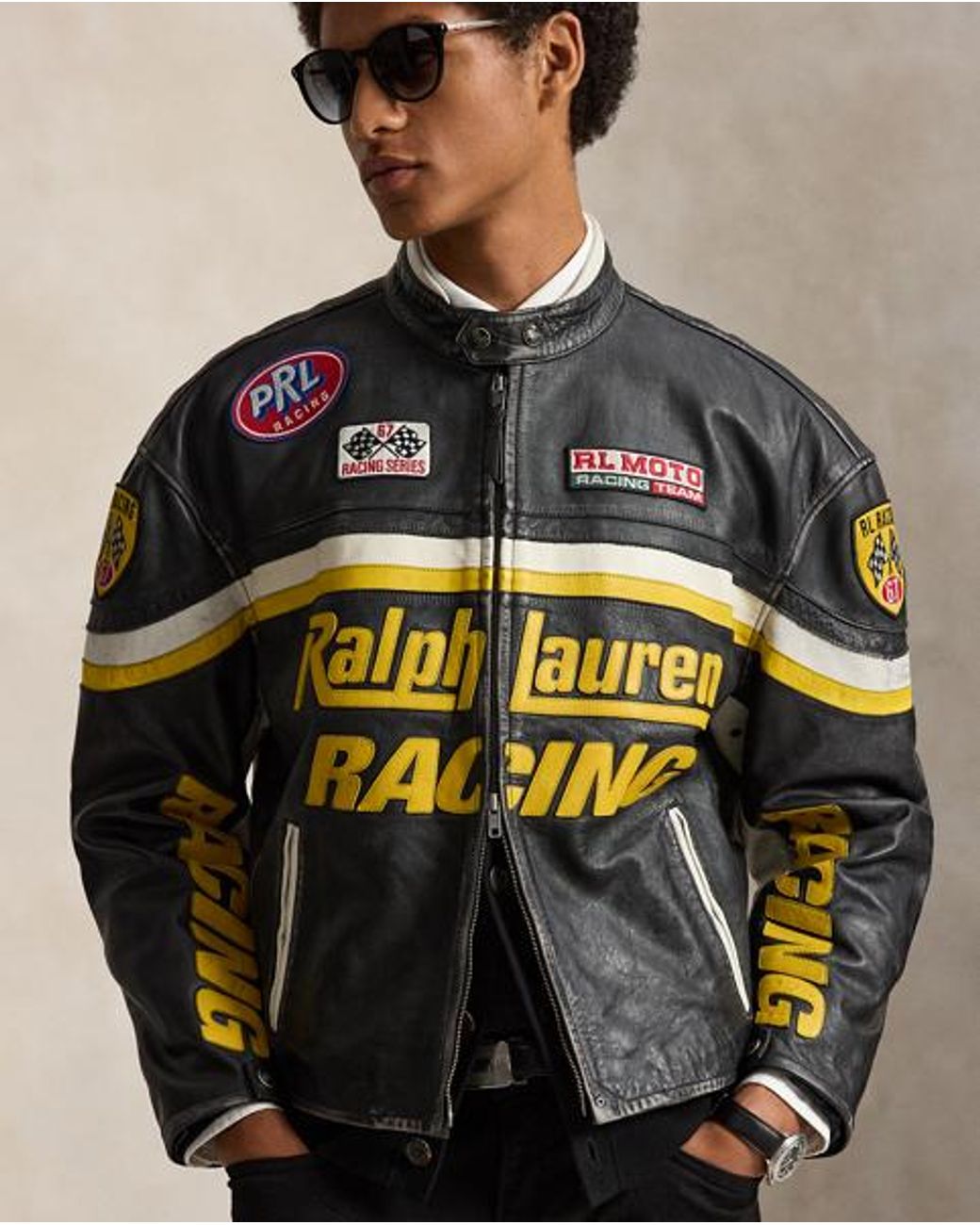 Polo Ralph Lauren Black Leather Racing Jacket for men
