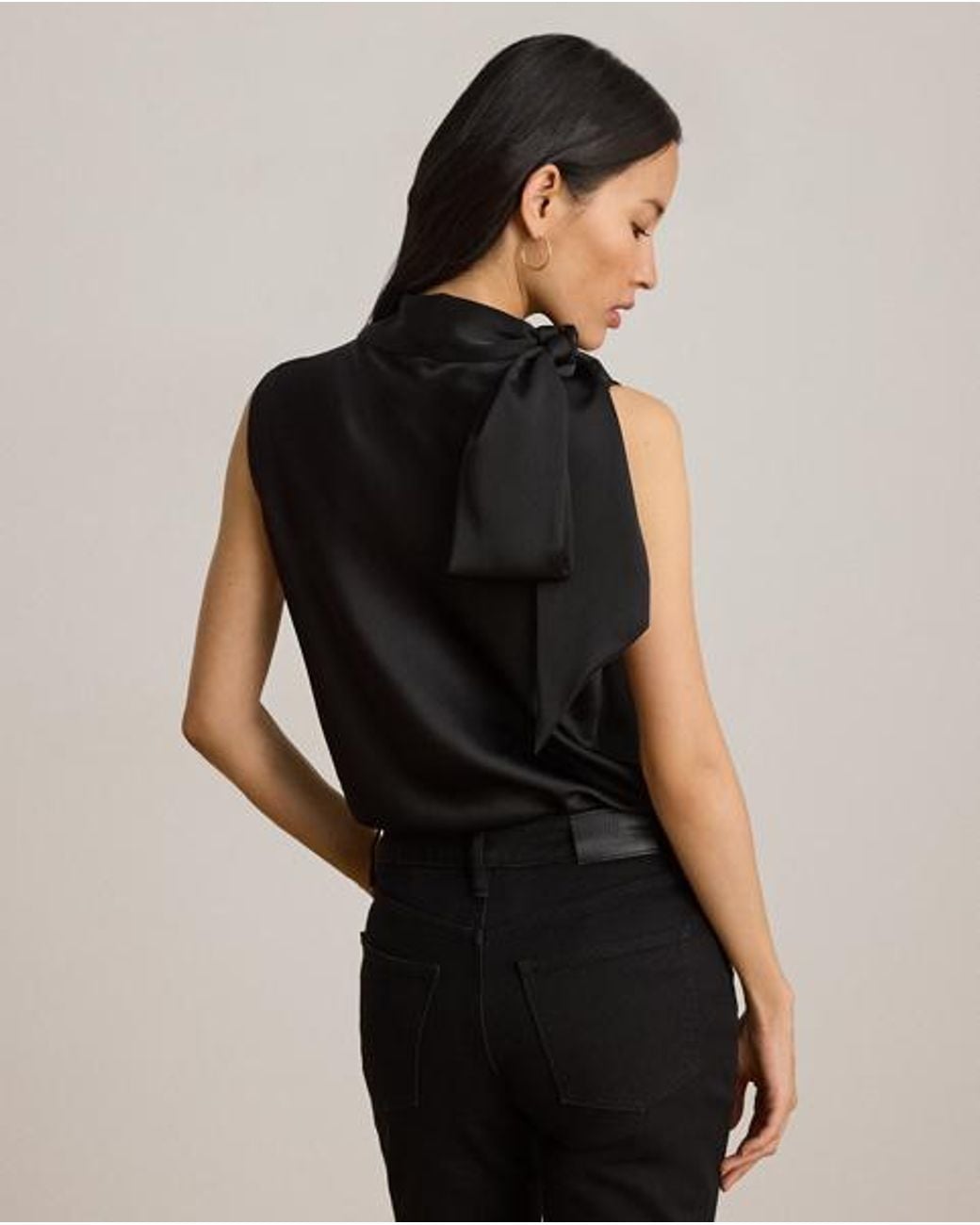 Ralph Lauren Black Ralph Tie-Neck Charmeuse Sleeveless Blouse