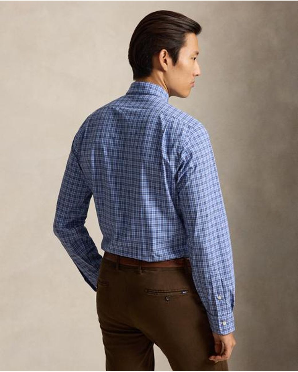 Polo Ralph Lauren Blue Custom Fit Plaid Stretch Poplin Shirt for men