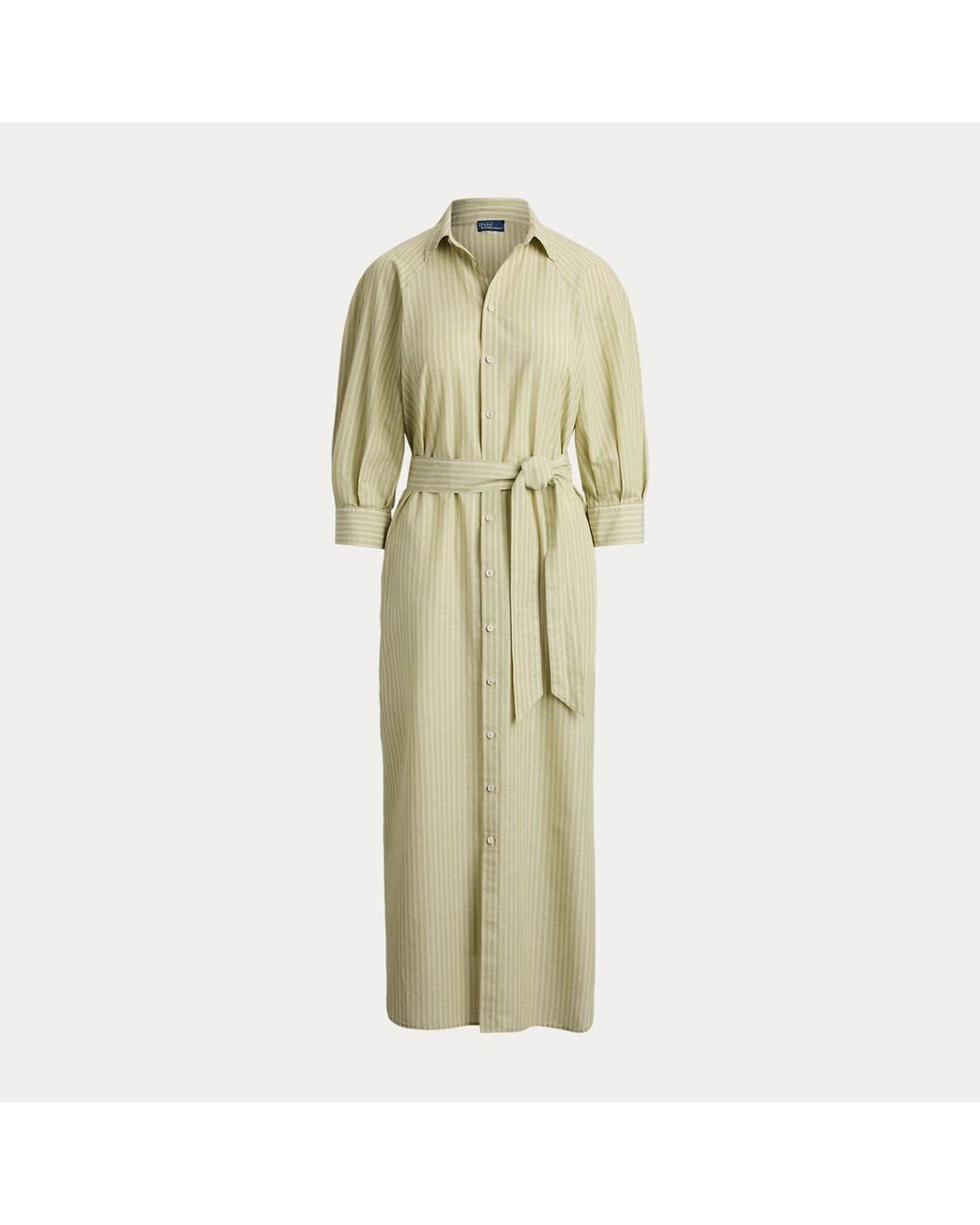 Polo Ralph Lauren Green Raglan-Sleeve Cotton-Linen Shirtdress