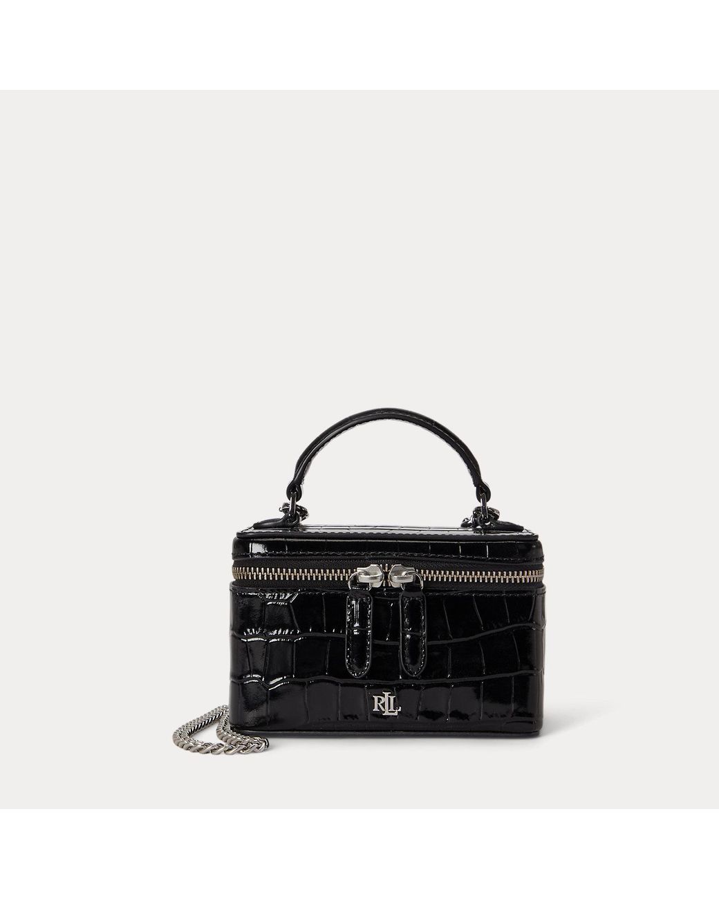 Ralph Lauren Blue Croc-Embossed Small Hallee Crossbody Bag