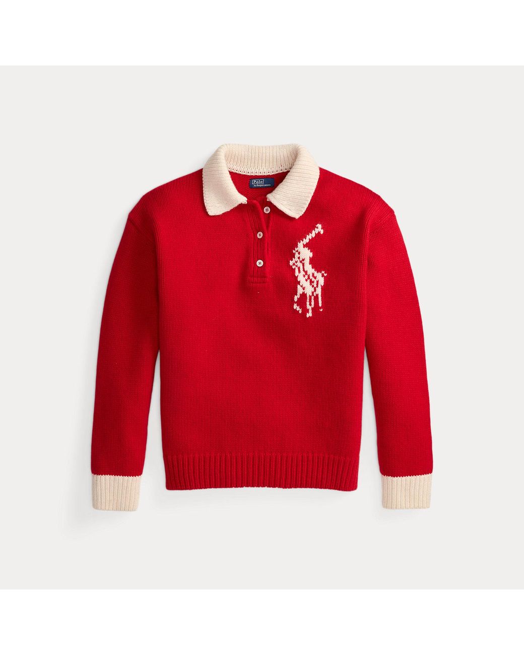 Ralph Lauren Red Big Pony Wool Rugby Jumper