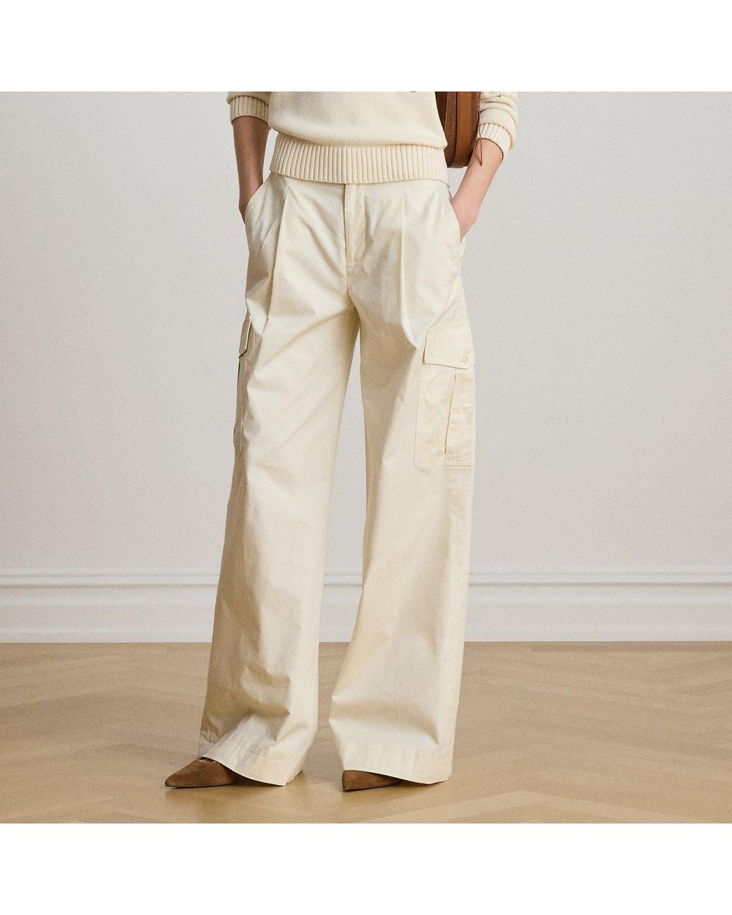Ralph Lauren Natural Cotton Twill Wide-Leg Cargo Trouser