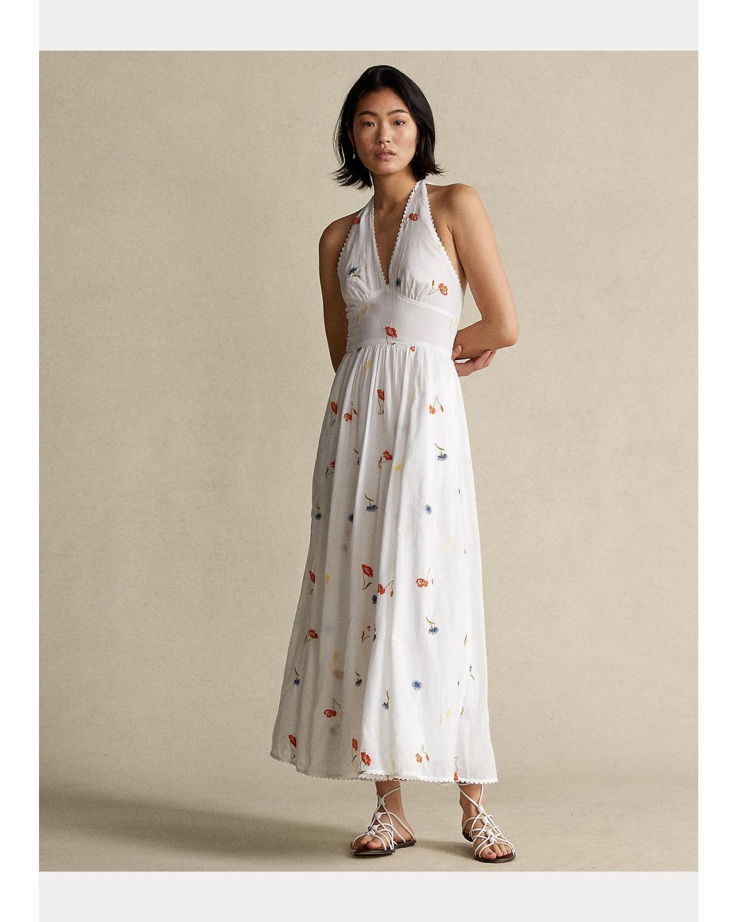 Polo Ralph Lauren Baumwolle Besticktes Neckholder-Kleid in Weiß | Lyst AT