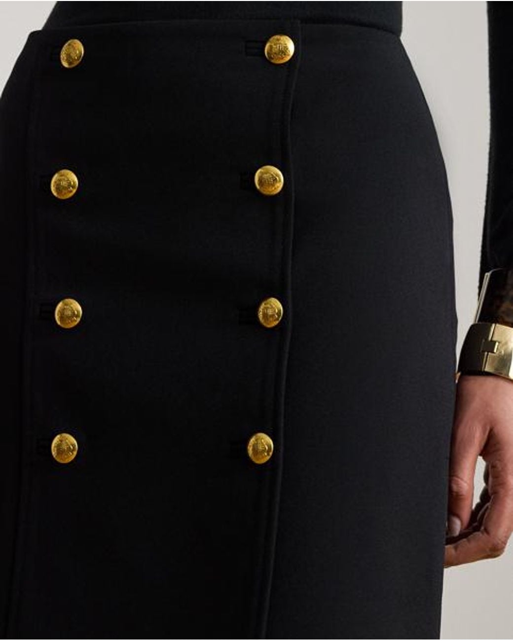 Ralph Lauren Black Double-Breasted Sablé Wrap Miniskirt