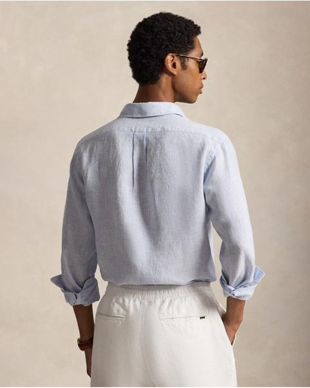 Polo Ralph Lauren Blue Custom Fit Striped Linen Shirt for men