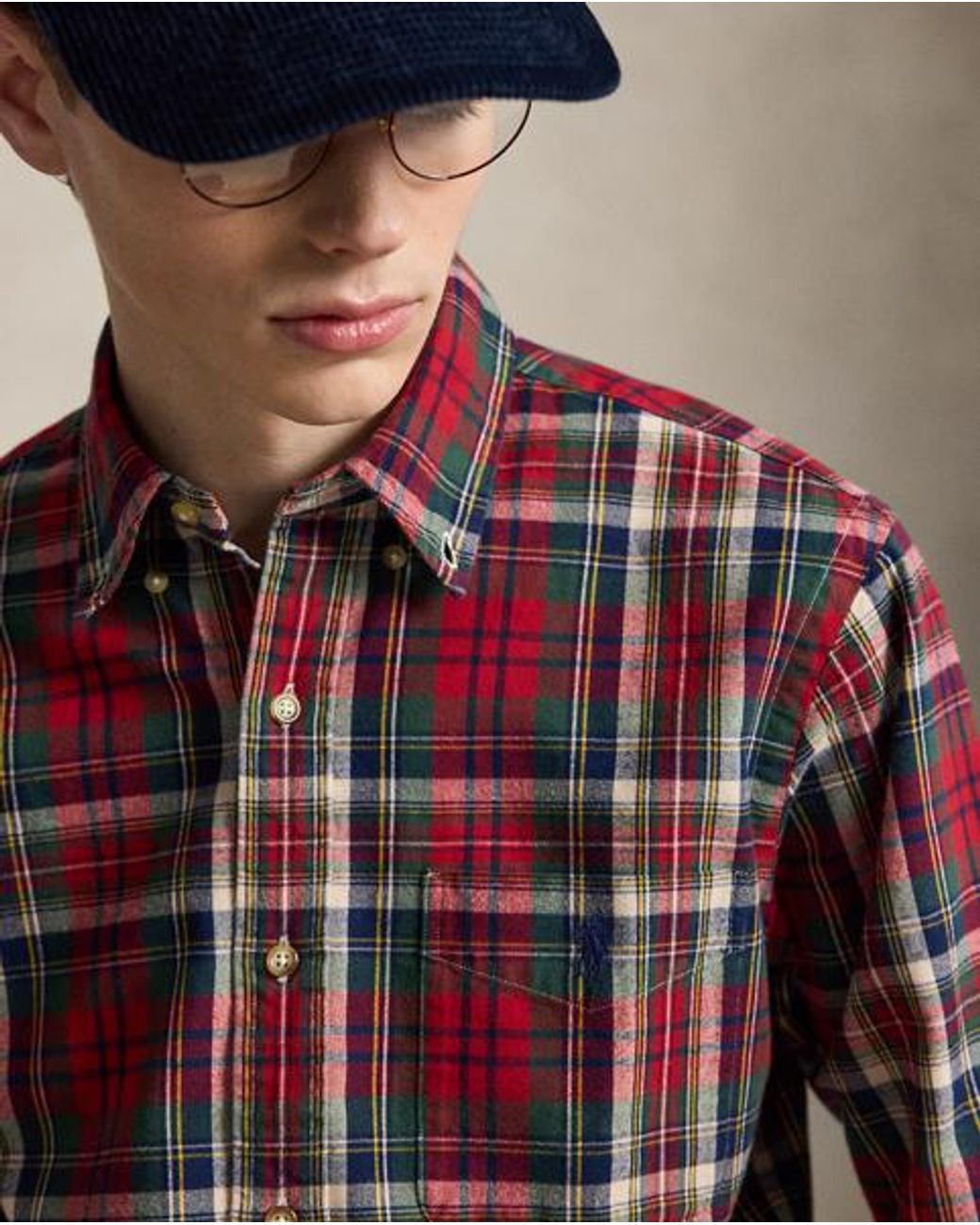 Polo Ralph Lauren Red Custom Fit Plaid Brushed Oxford Shirt for men