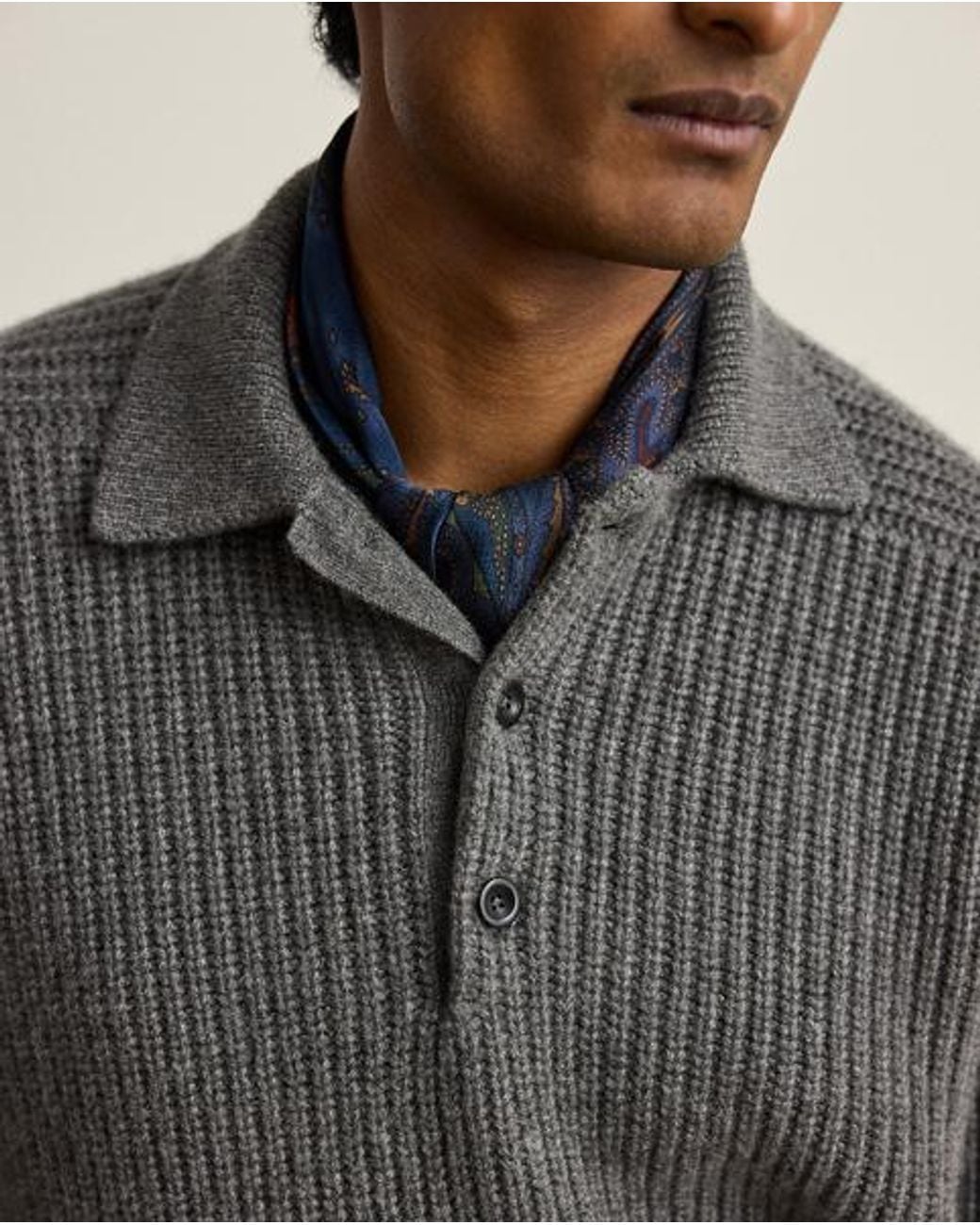 Ralph Lauren Gray Ralph Lauren Textured Cashmere Polo-Collar Sweater for men
