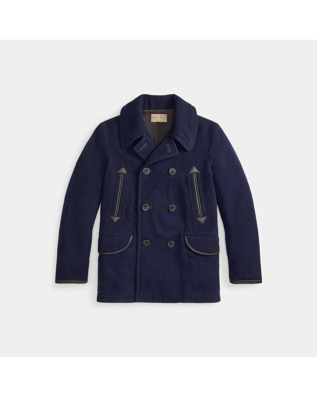 RRL Black Leather-Trim Wool-Blend Peacoat for men