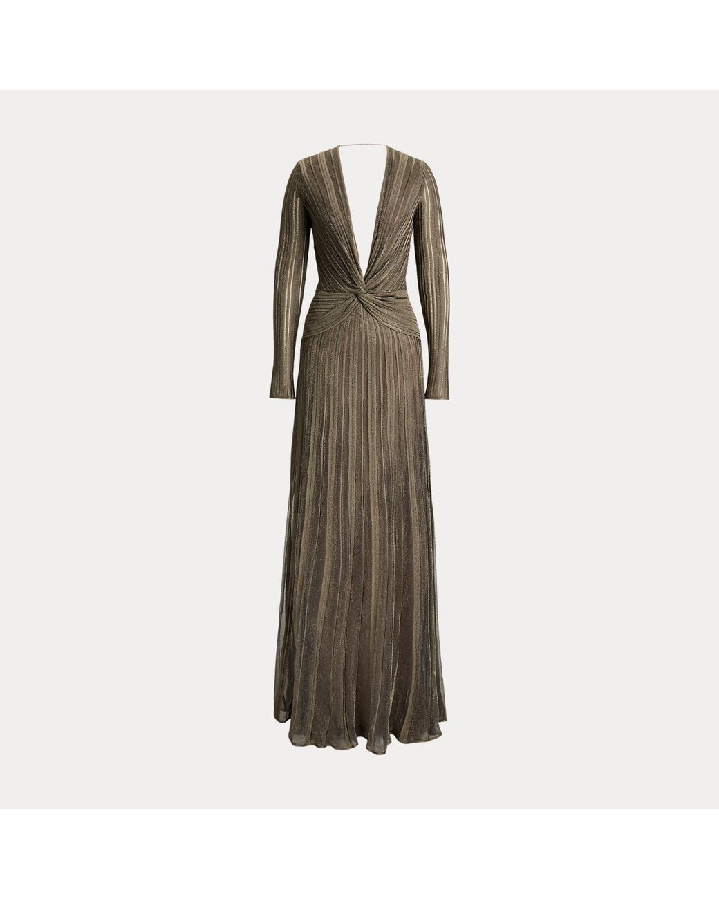 Ralph Lauren Green Dabney Pleated Metallic Evening Dress