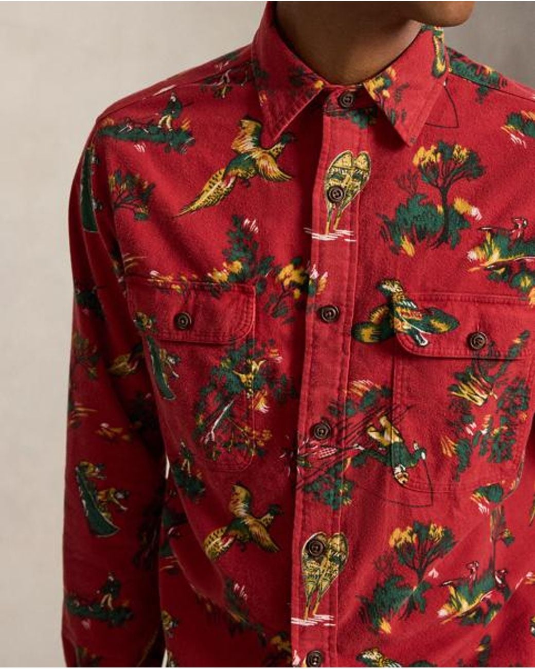 Polo Ralph Lauren Red Classic Fit Sporting-Print Flannel Shirt for men