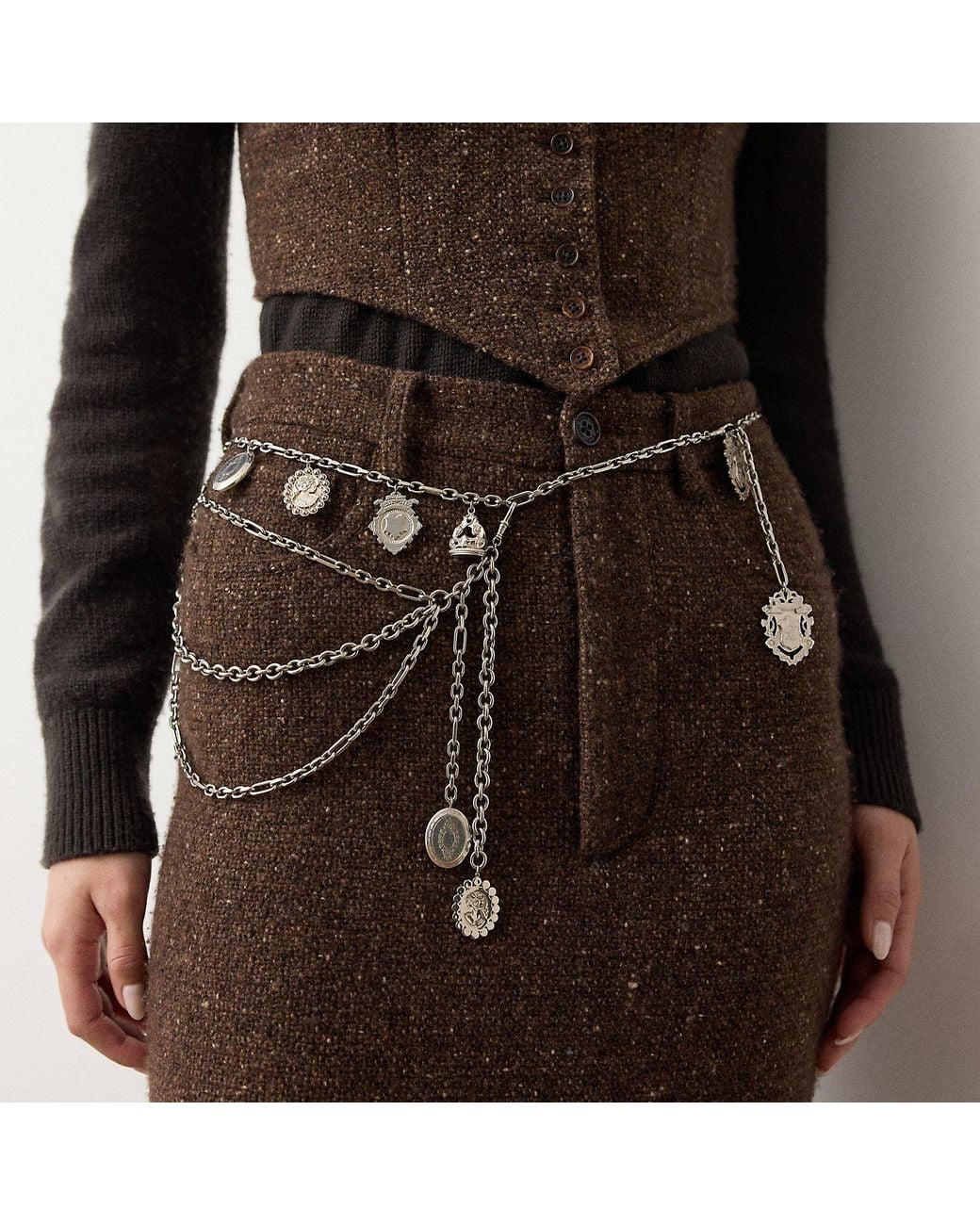 Ralph Lauren Brown Multichain Charm Belt