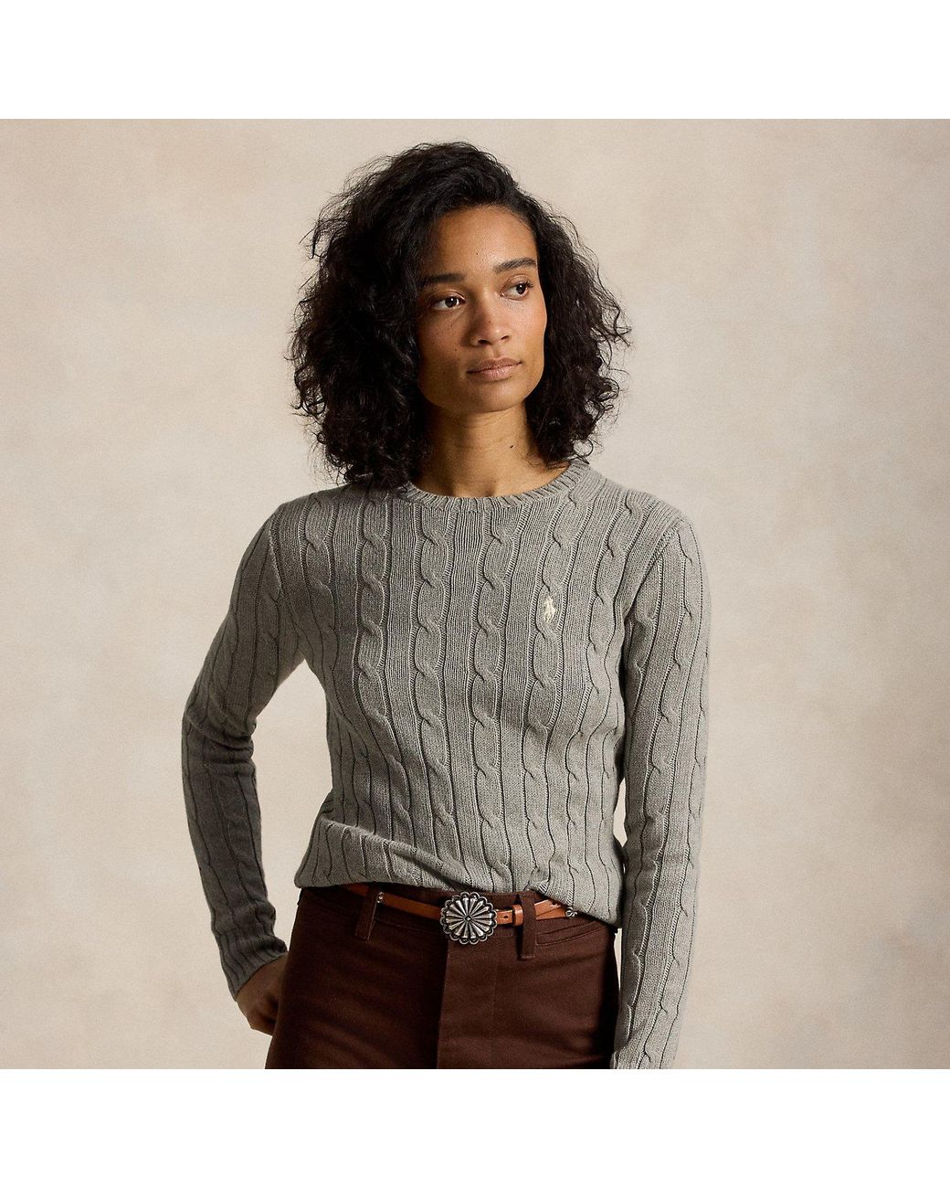 Polo Ralph Lauren Gray Cable-Knit Cotton Crewneck Jumper
