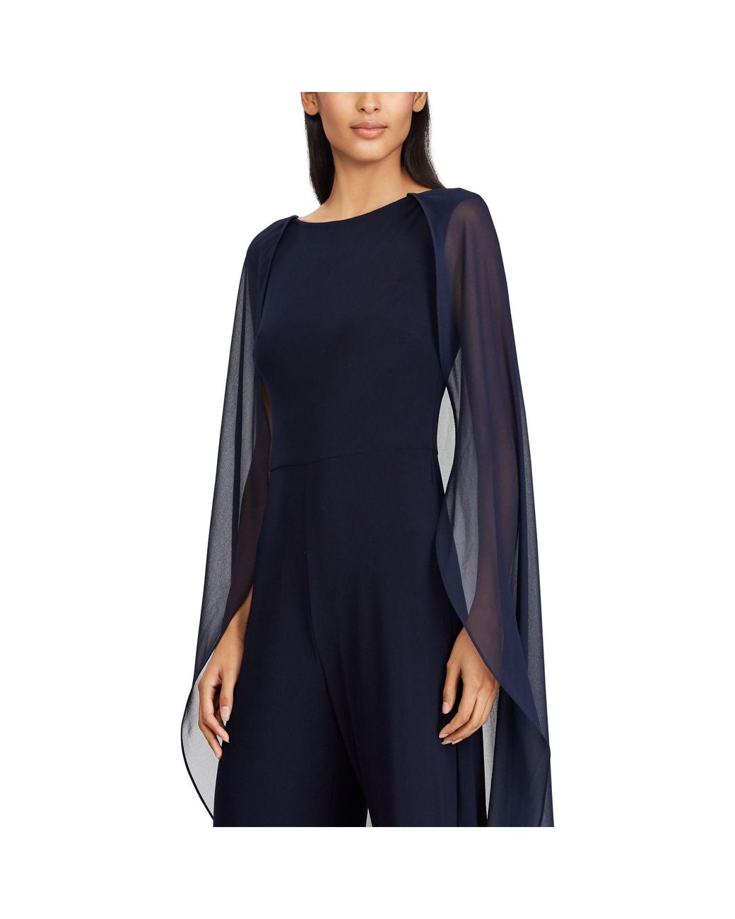 Ralph Lauren Chiffon Cape-overlay Jumpsuit in Blue | Lyst