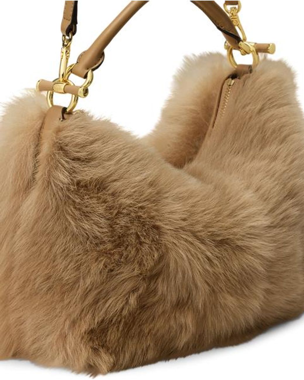 Ralph Lauren Brown Shearling Small Blaike Shoulder Bag