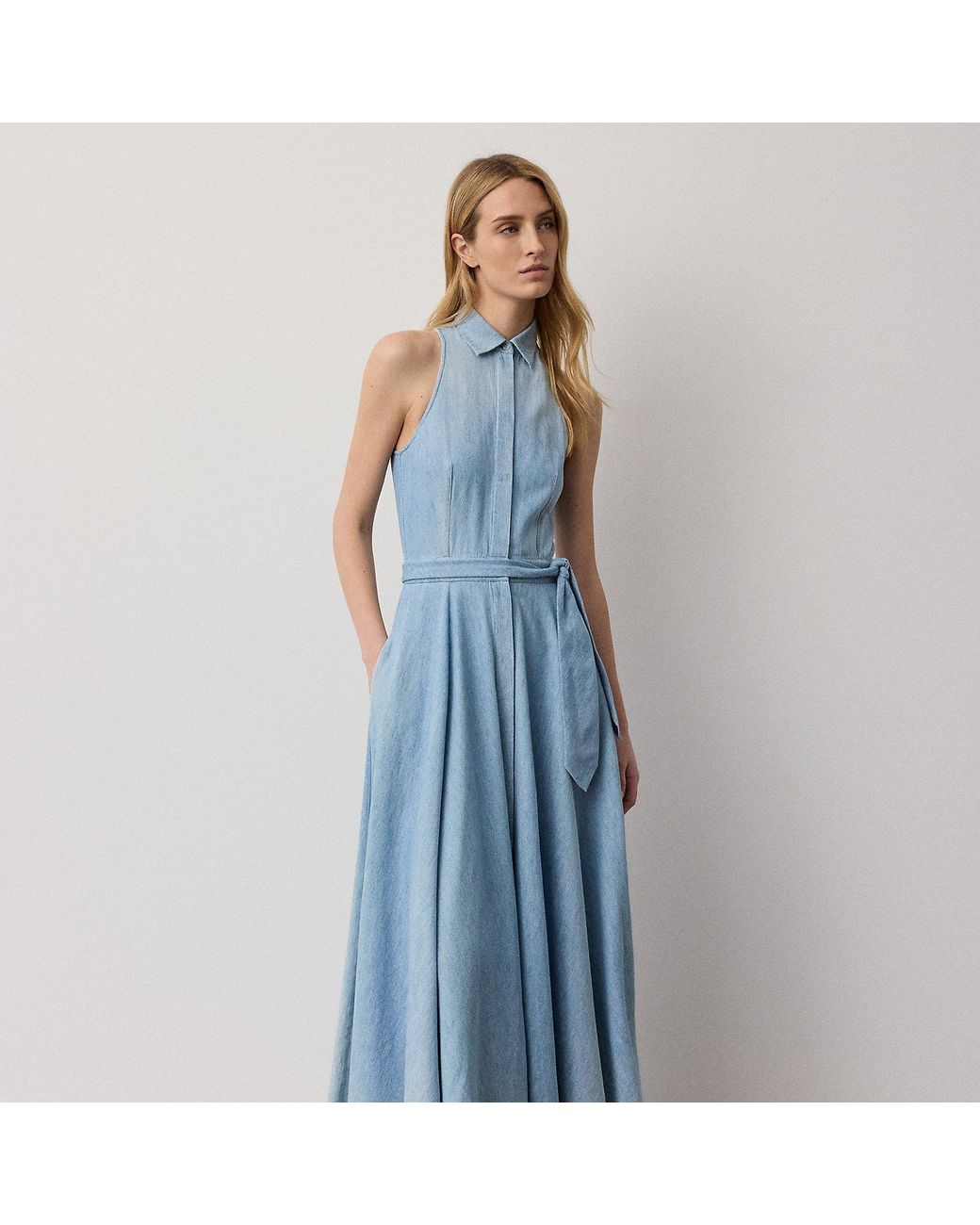 Ralph Lauren Blue Peyten Cotton Denim Day Dress