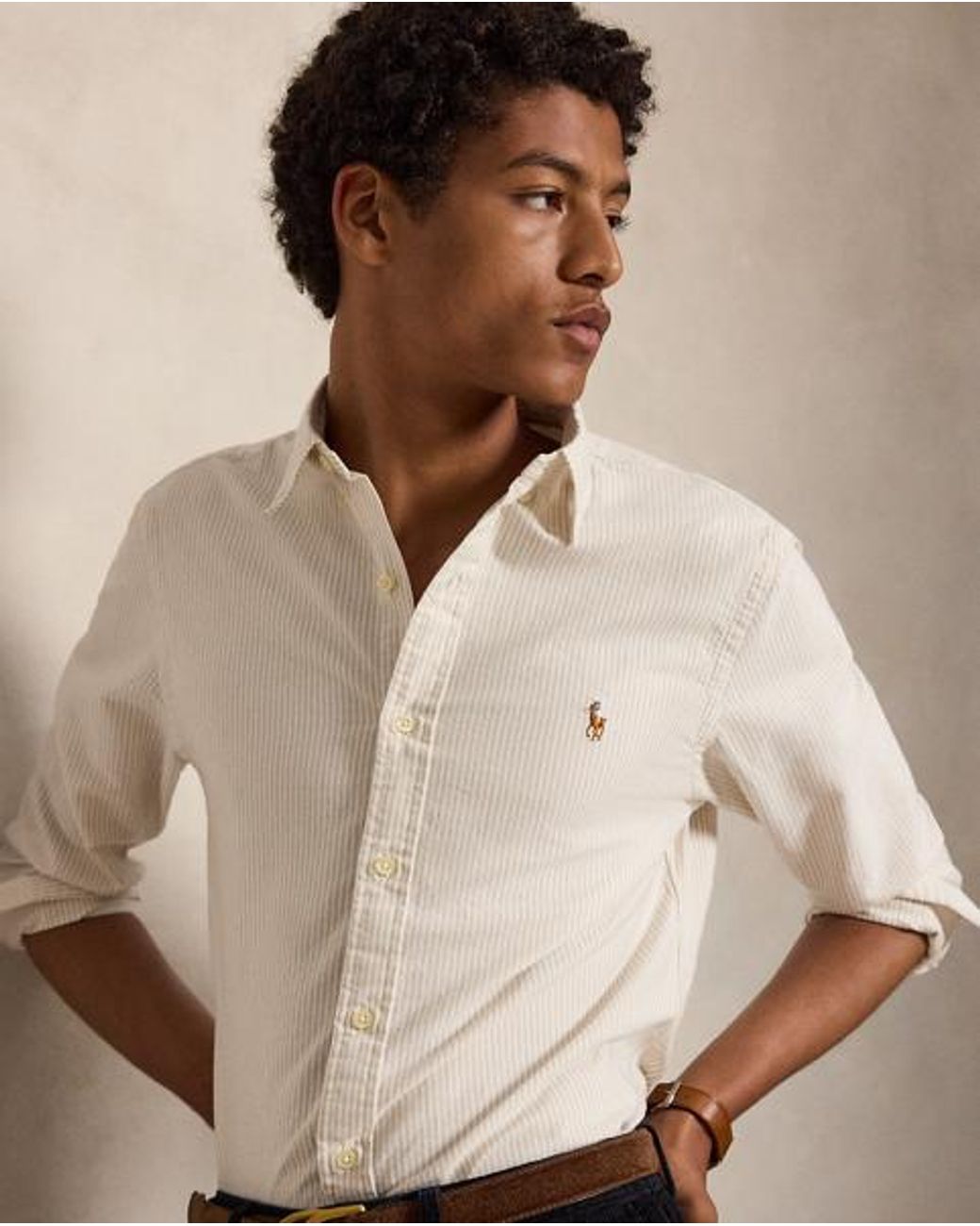 Polo Ralph Lauren White Slim Fit Striped Oxford Shirt for men
