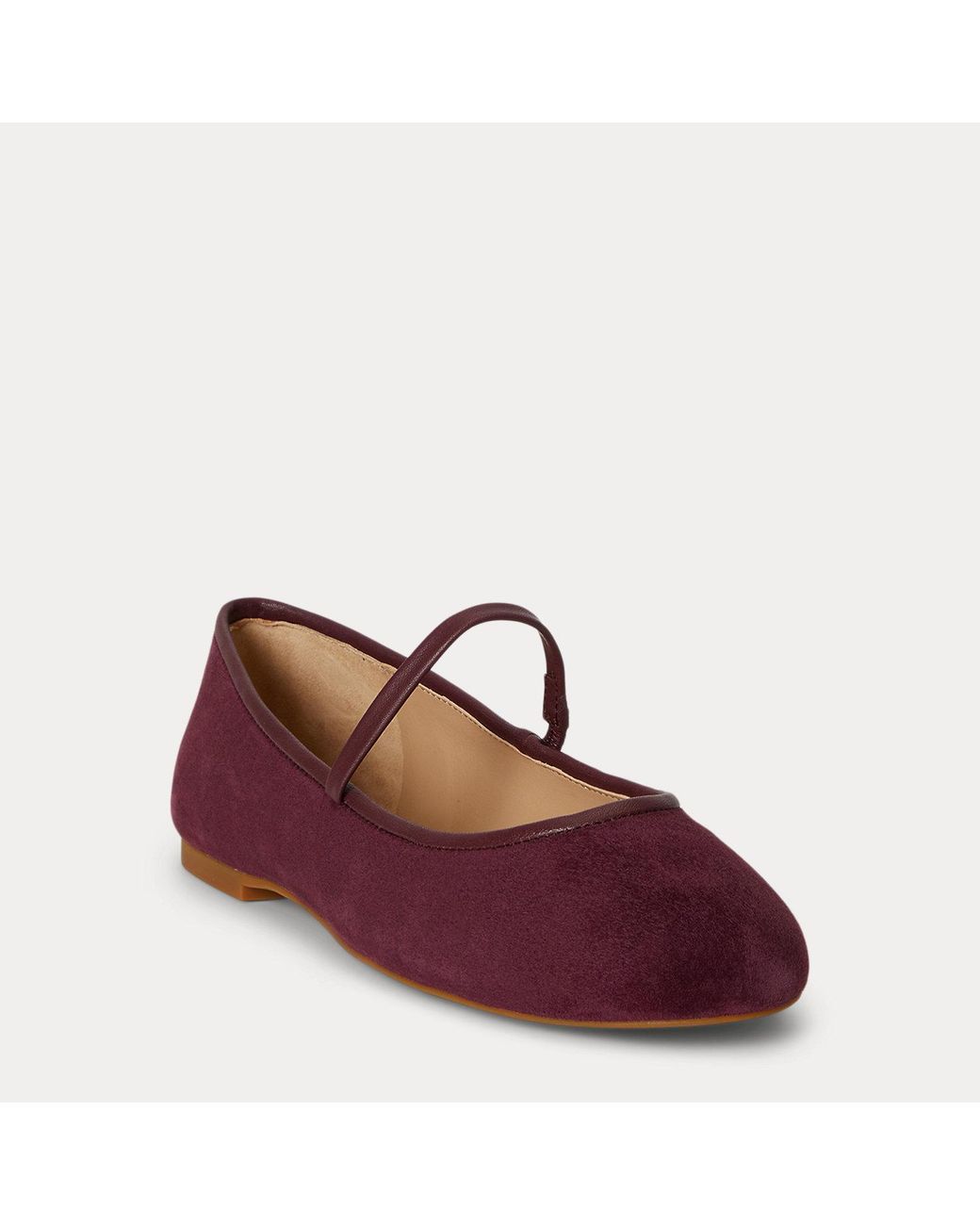 Ralph Lauren Red Jayna Nappa-Trim Suede Mary Jane Flat