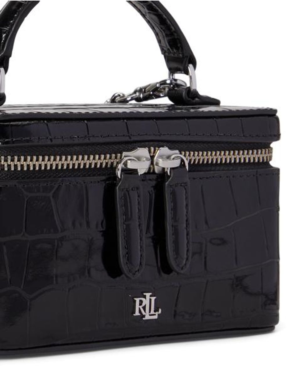 Ralph Lauren Blue Croc-Embossed Small Hallee Crossbody Bag