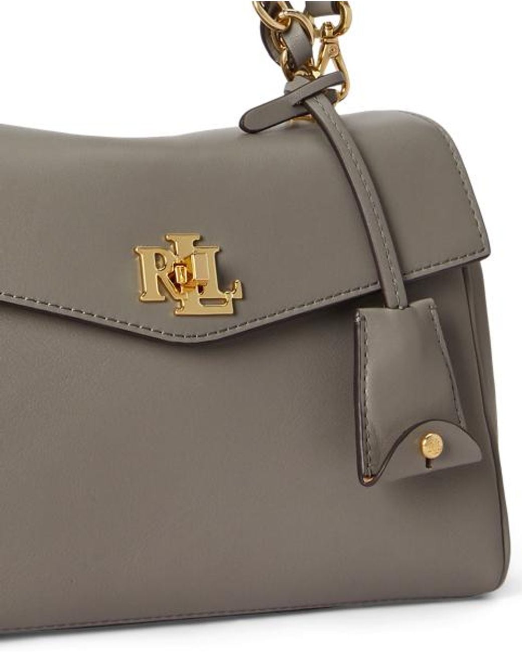 Ralph Lauren Gray Small Farrah Chain-Trim Soft Satchel