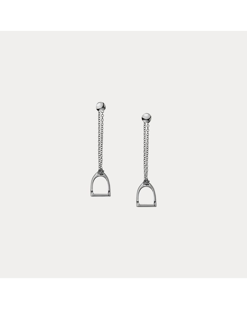 Ralph Lauren White Sterling Stirrup Chain Earrings