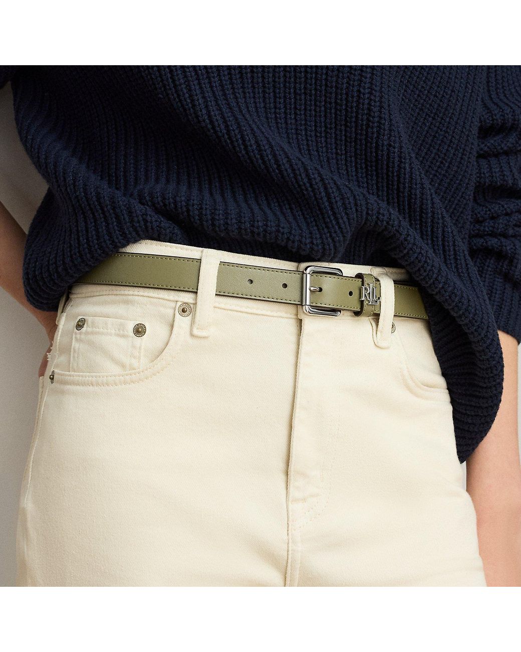 Ralph Lauren Natural Logo-Keeper Skinny Leather Belt