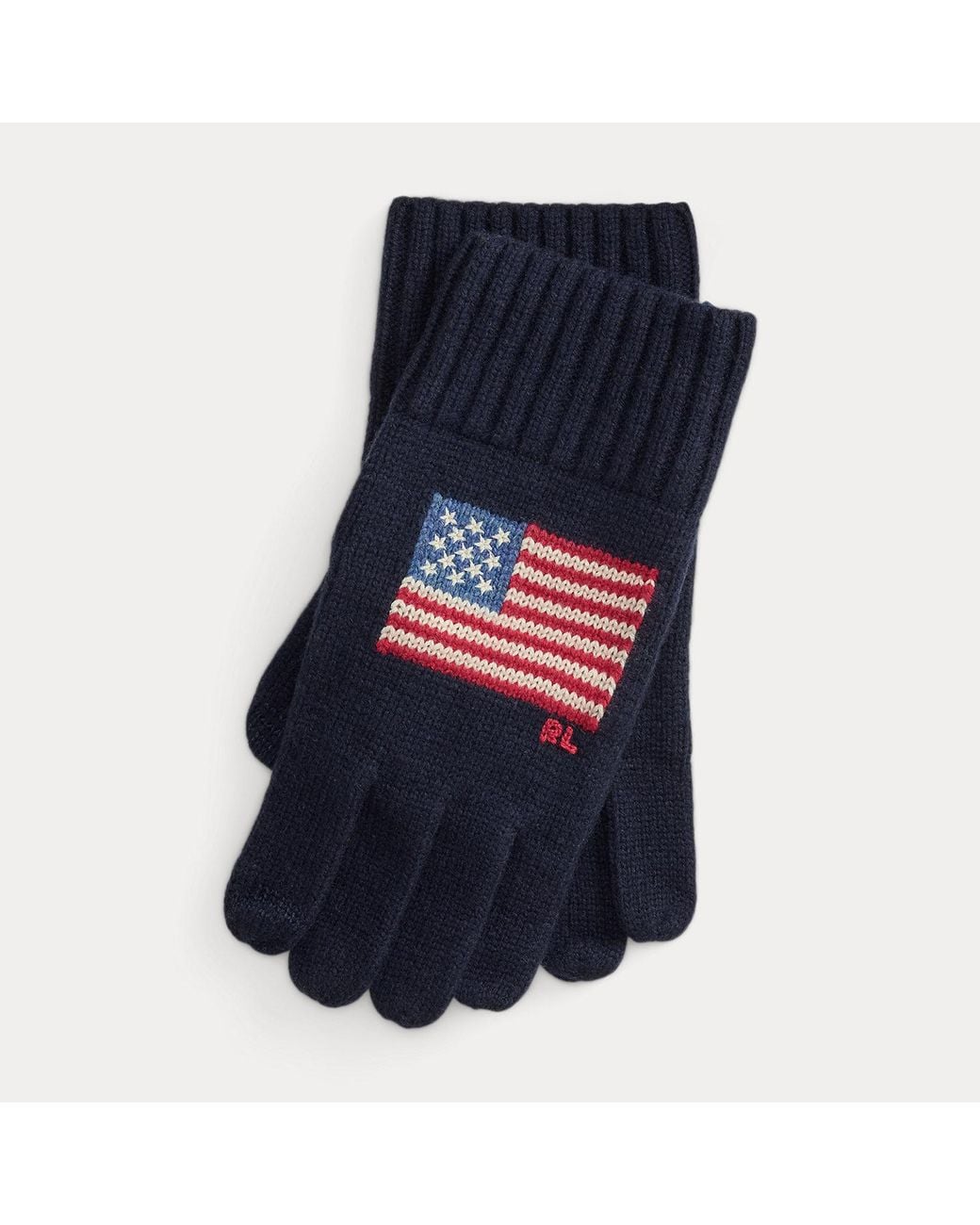 Ralph Lauren Blue Flag-Intarsia Wool-Blend Tech Gloves for men