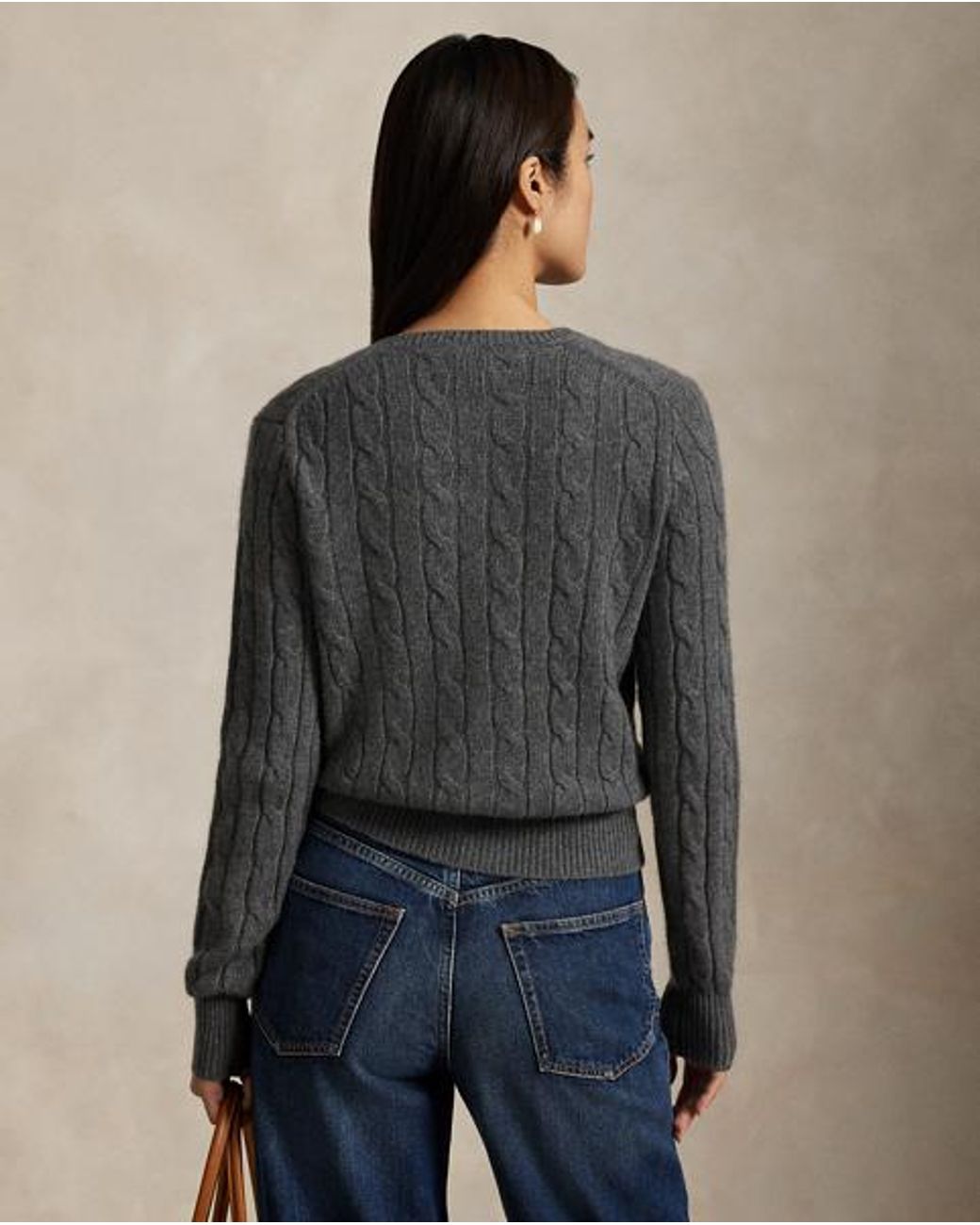 Polo Ralph Lauren Black Cable-Knit Cashmere Crewneck Cardigan