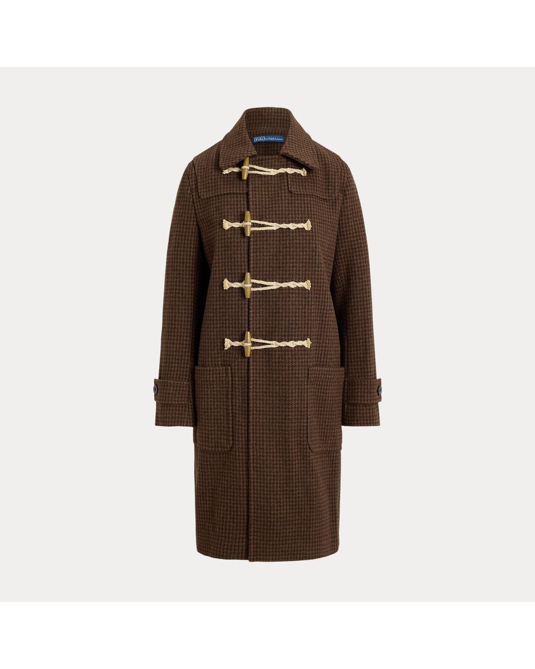 Polo Ralph Lauren Brown Houndstooth Wool Toggle Coat