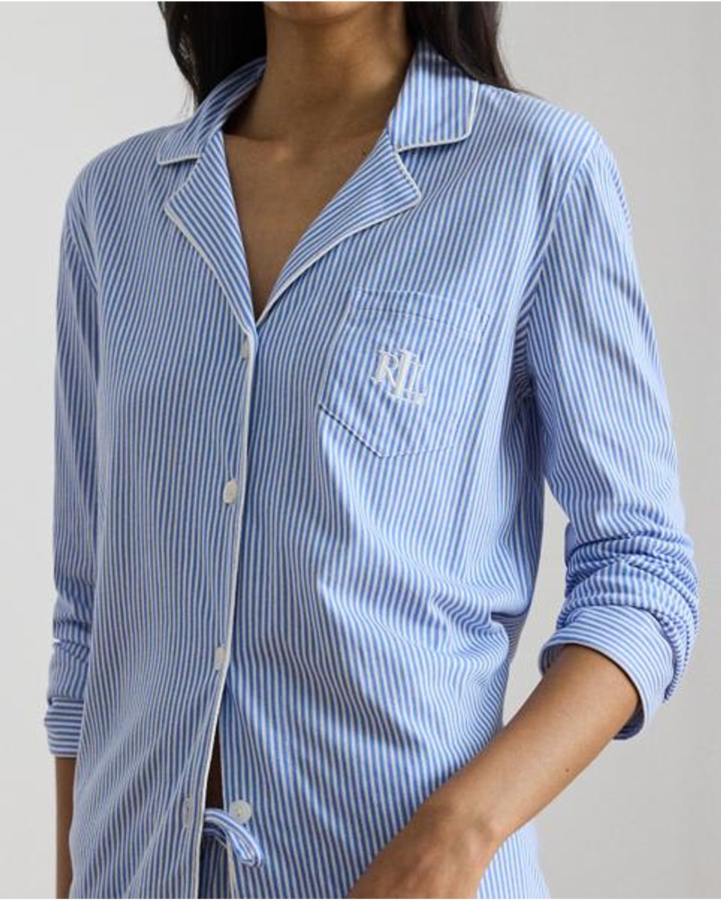 Ralph Lauren Blue Striped Cotton Jersey Sleep Set