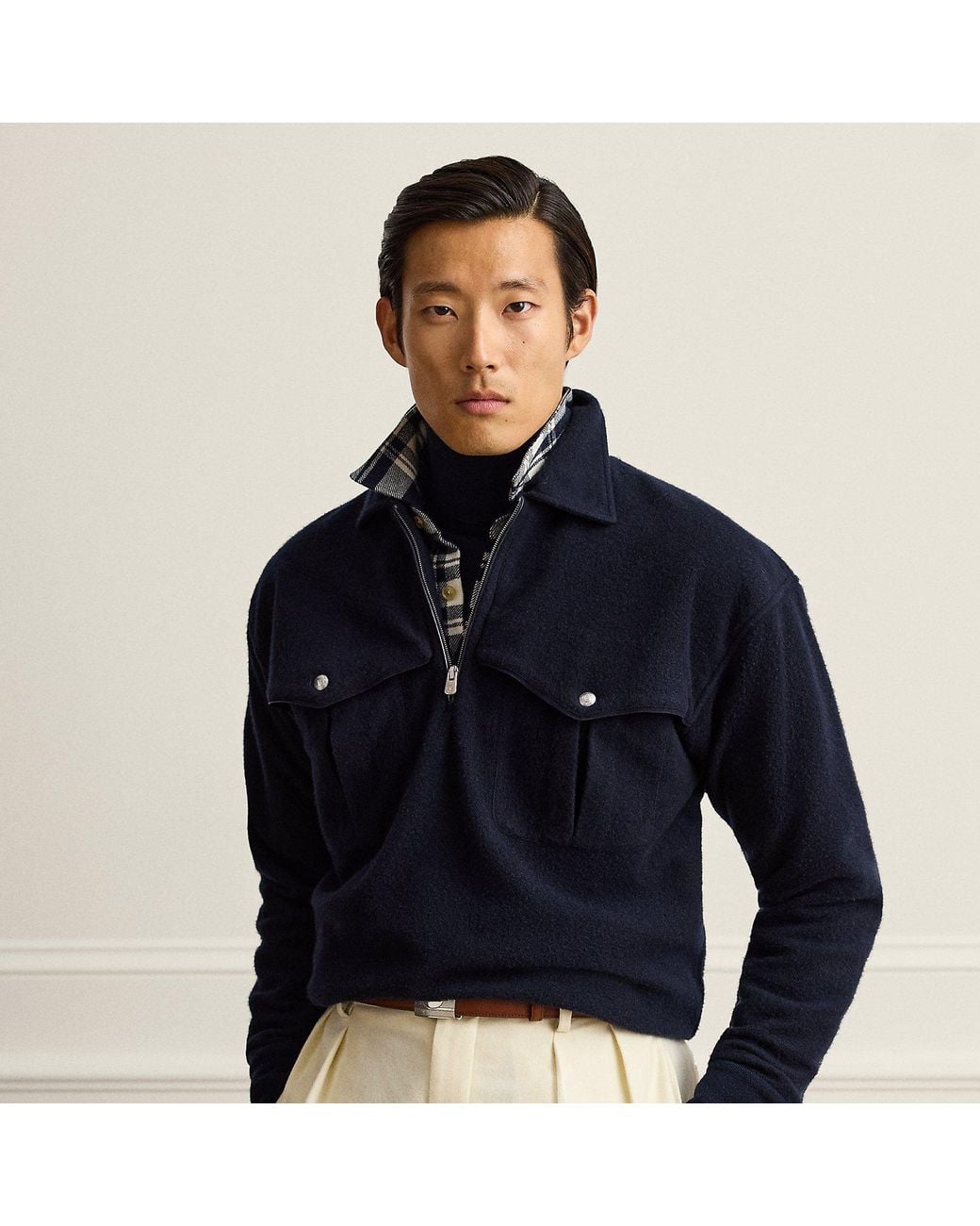 Ralph Lauren Blue Knit Cavalry Twill Pullover for men
